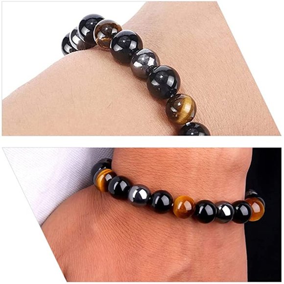 Natural Gemstone Bracelet Tiger Eye Hematite Beads 8mm Healing Stress Un… - Picture 3 of 6